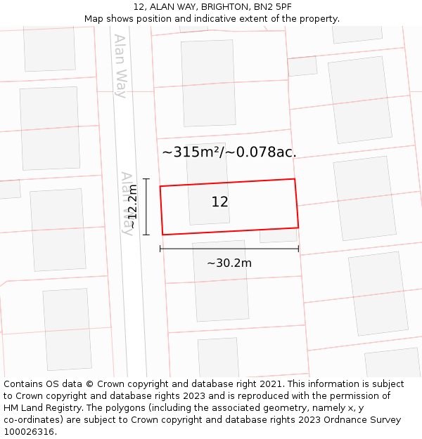 12, ALAN WAY, BRIGHTON, BN2 5PF: Plot and title map