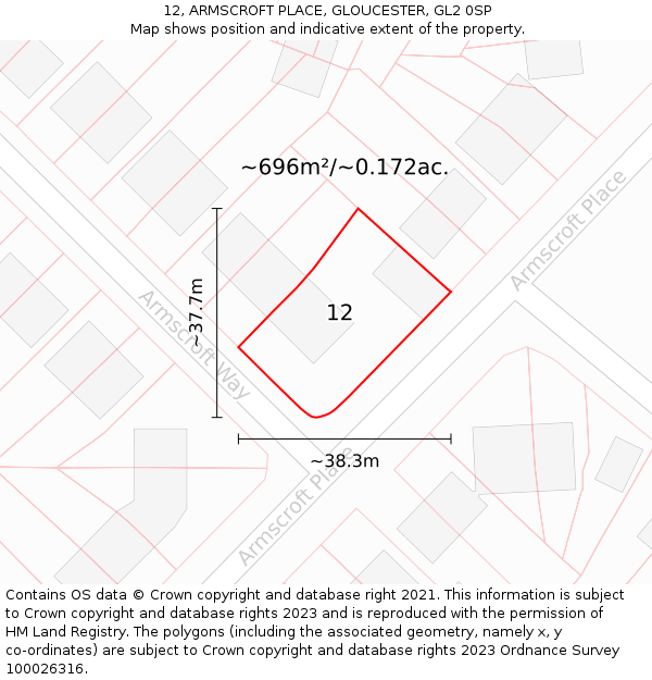 12, ARMSCROFT PLACE, GLOUCESTER, GL2 0SP: Plot and title map