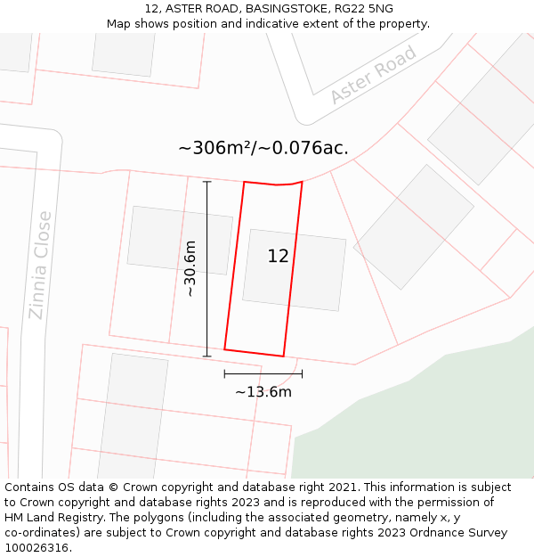 12, ASTER ROAD, BASINGSTOKE, RG22 5NG: Plot and title map