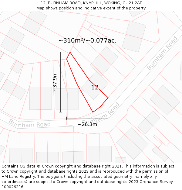 12, BURNHAM ROAD, KNAPHILL, WOKING, GU21 2AE: Plot and title map