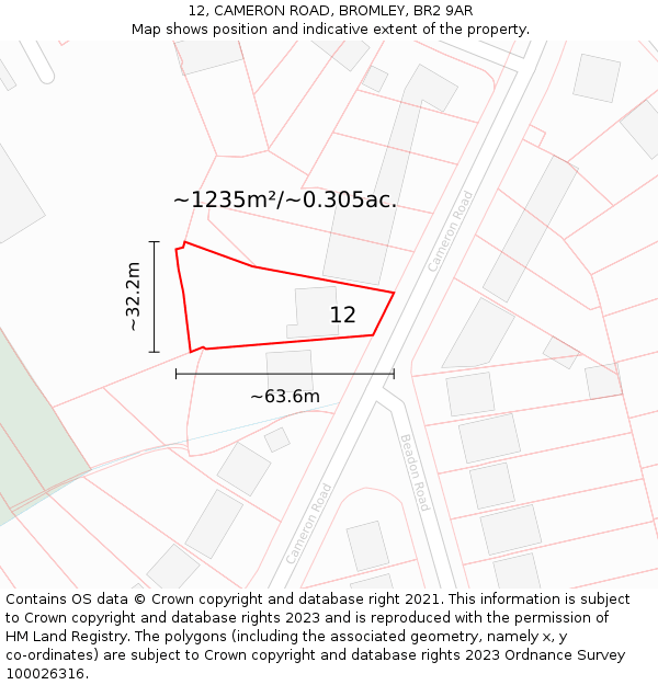 12, CAMERON ROAD, BROMLEY, BR2 9AR: Plot and title map