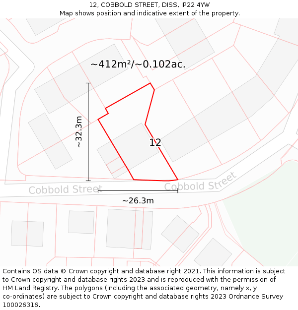 12, COBBOLD STREET, DISS, IP22 4YW: Plot and title map