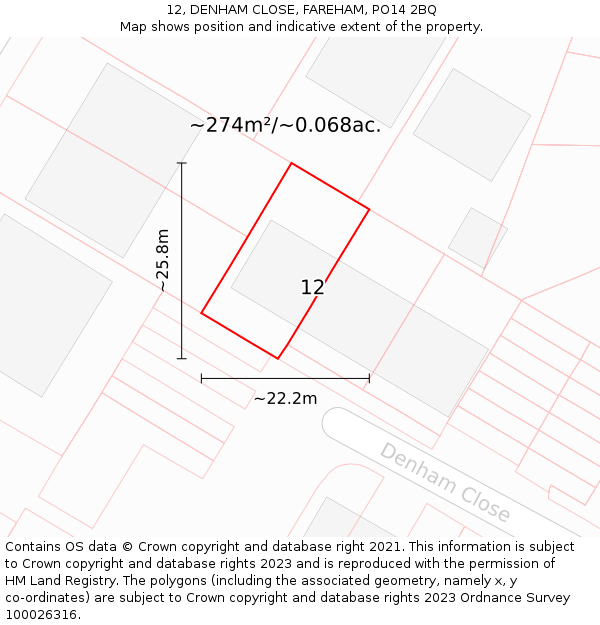 12, DENHAM CLOSE, FAREHAM, PO14 2BQ: Plot and title map