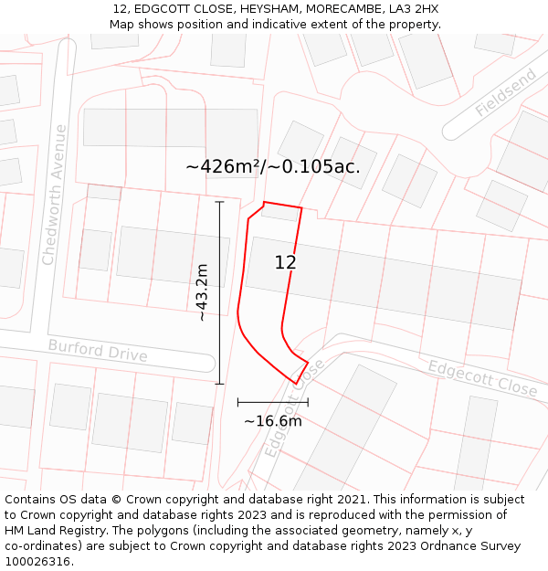 12, EDGCOTT CLOSE, HEYSHAM, MORECAMBE, LA3 2HX: Plot and title map