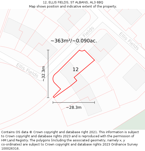 12, ELLIS FIELDS, ST ALBANS, AL3 6BQ: Plot and title map