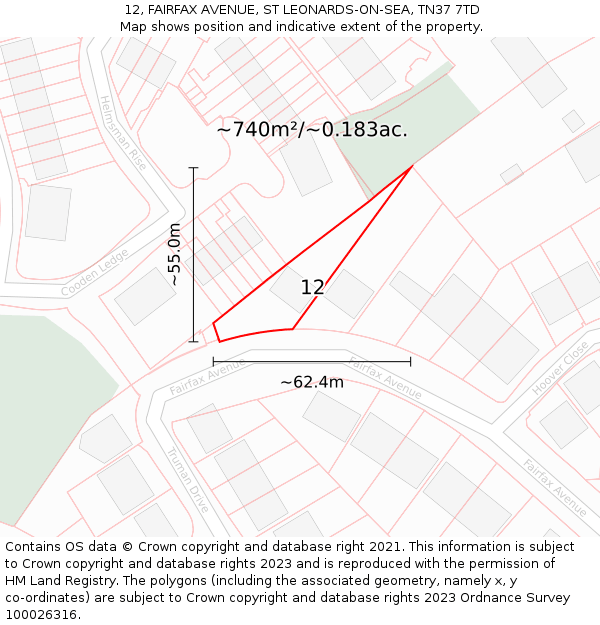 12, FAIRFAX AVENUE, ST LEONARDS-ON-SEA, TN37 7TD: Plot and title map