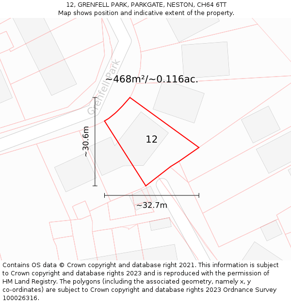 12, GRENFELL PARK, PARKGATE, NESTON, CH64 6TT: Plot and title map