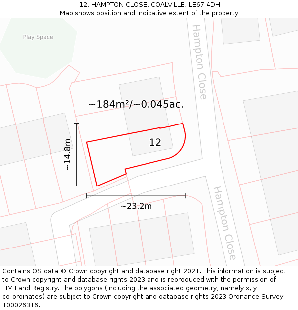 12, HAMPTON CLOSE, COALVILLE, LE67 4DH: Plot and title map