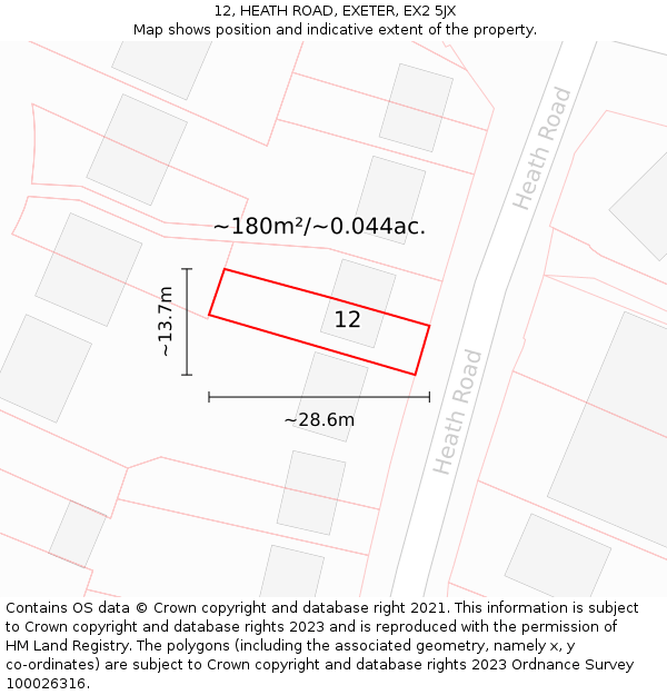12, HEATH ROAD, EXETER, EX2 5JX: Plot and title map