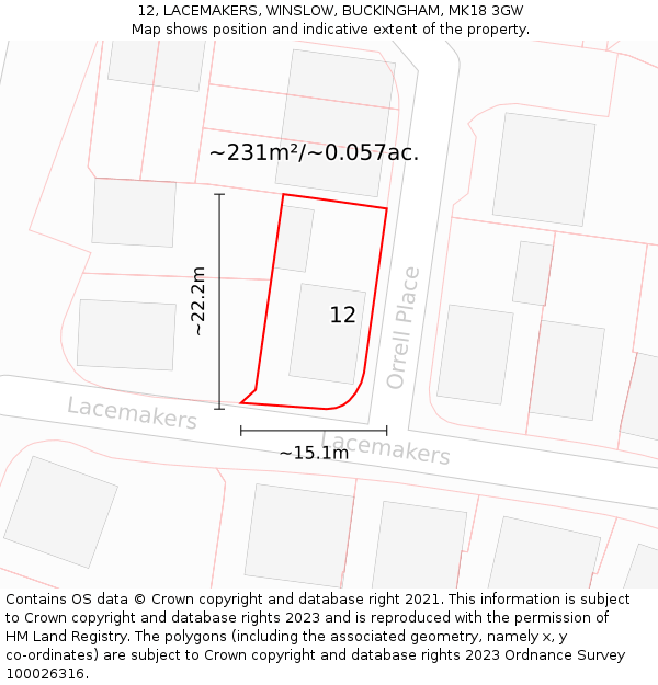 12, LACEMAKERS, WINSLOW, BUCKINGHAM, MK18 3GW: Plot and title map