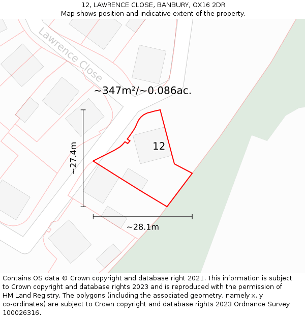 12, LAWRENCE CLOSE, BANBURY, OX16 2DR: Plot and title map