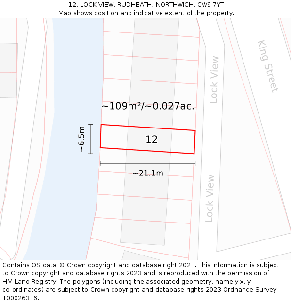 12, LOCK VIEW, RUDHEATH, NORTHWICH, CW9 7YT: Plot and title map