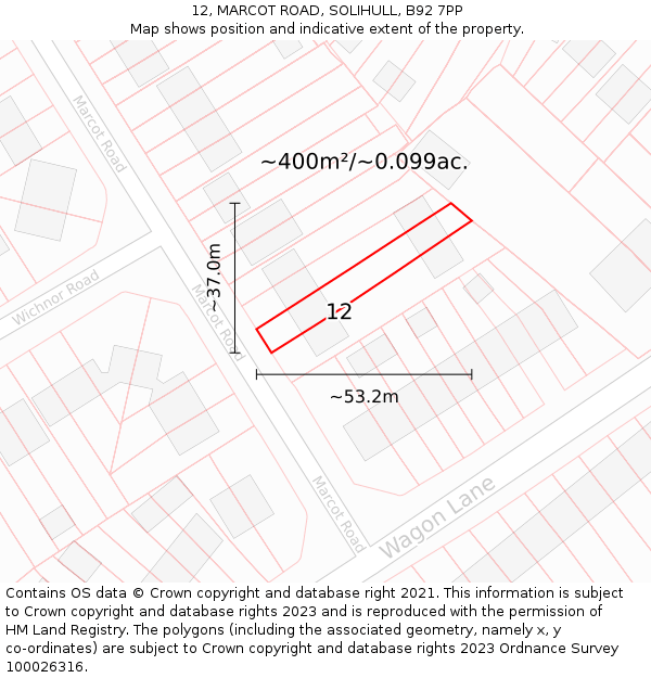 12, MARCOT ROAD, SOLIHULL, B92 7PP: Plot and title map