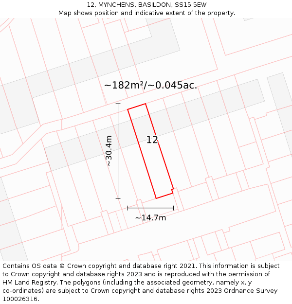 12, MYNCHENS, BASILDON, SS15 5EW: Plot and title map