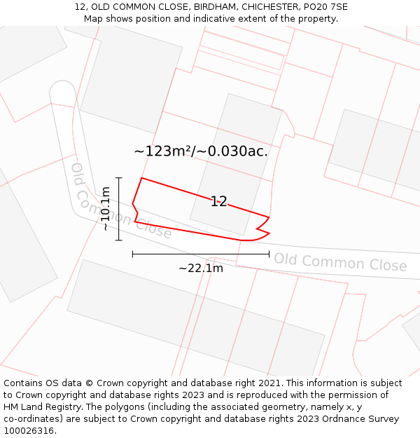 12, OLD COMMON CLOSE, BIRDHAM, CHICHESTER, PO20 7SE: Plot and title map