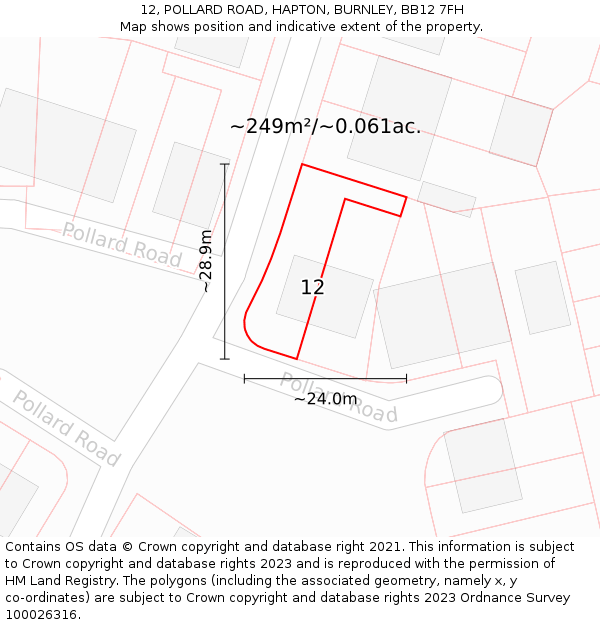 12, POLLARD ROAD, HAPTON, BURNLEY, BB12 7FH: Plot and title map