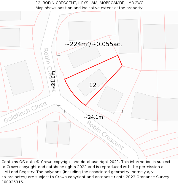 12, ROBIN CRESCENT, HEYSHAM, MORECAMBE, LA3 2WG: Plot and title map