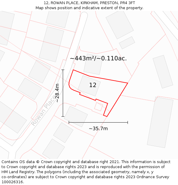 12, ROWAN PLACE, KIRKHAM, PRESTON, PR4 3FT: Plot and title map