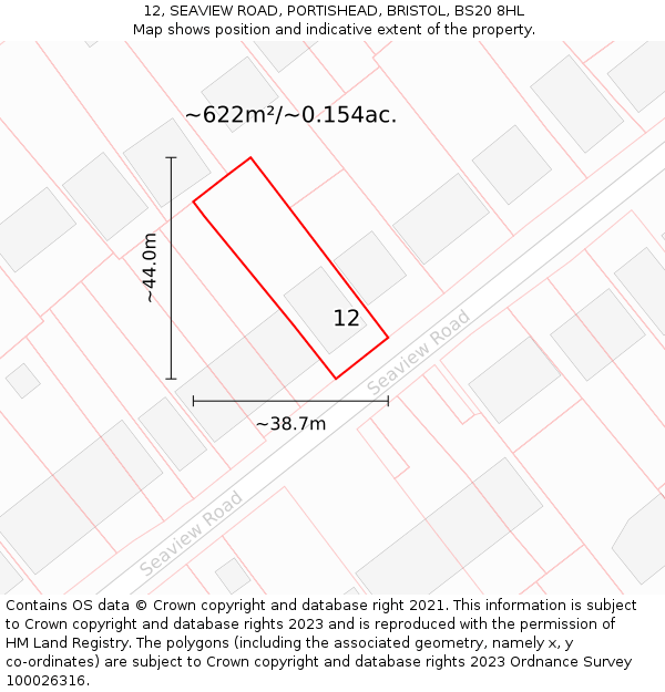 12, SEAVIEW ROAD, PORTISHEAD, BRISTOL, BS20 8HL: Plot and title map