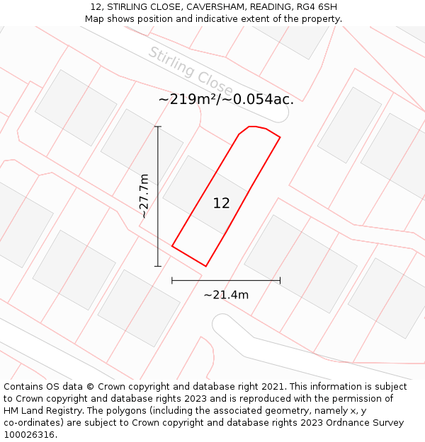 12, STIRLING CLOSE, CAVERSHAM, READING, RG4 6SH: Plot and title map