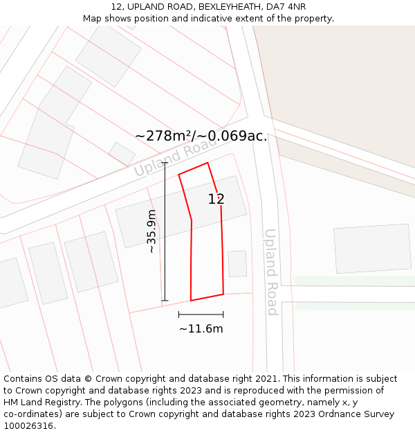 12, UPLAND ROAD, BEXLEYHEATH, DA7 4NR: Plot and title map
