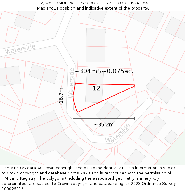 12, WATERSIDE, WILLESBOROUGH, ASHFORD, TN24 0AX: Plot and title map