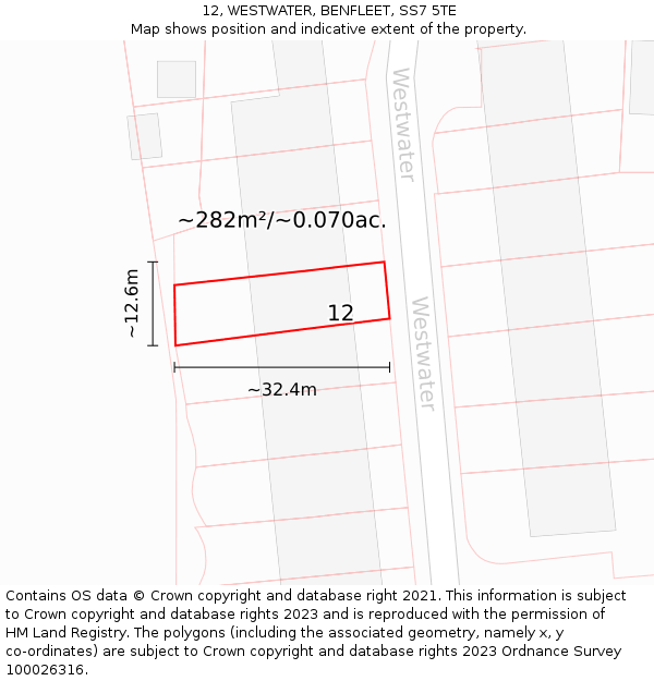 12, WESTWATER, BENFLEET, SS7 5TE: Plot and title map