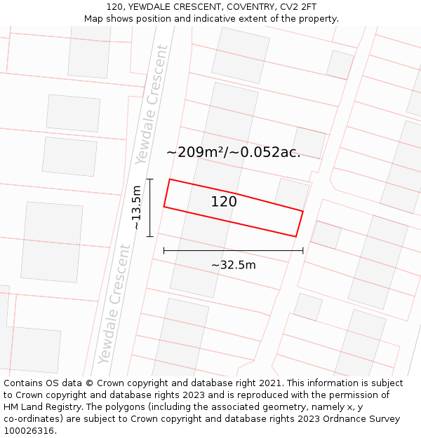 120, YEWDALE CRESCENT, COVENTRY, CV2 2FT: Plot and title map