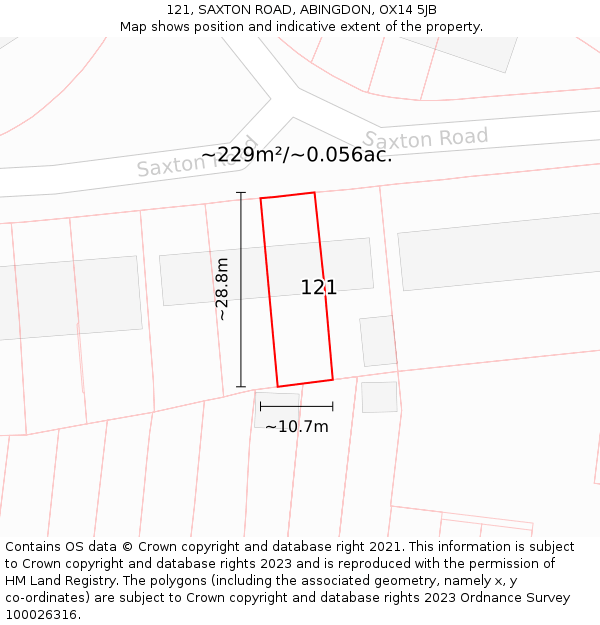 121, SAXTON ROAD, ABINGDON, OX14 5JB: Plot and title map