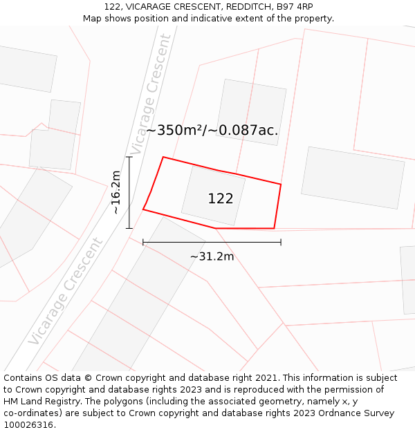 122, VICARAGE CRESCENT, REDDITCH, B97 4RP: Plot and title map