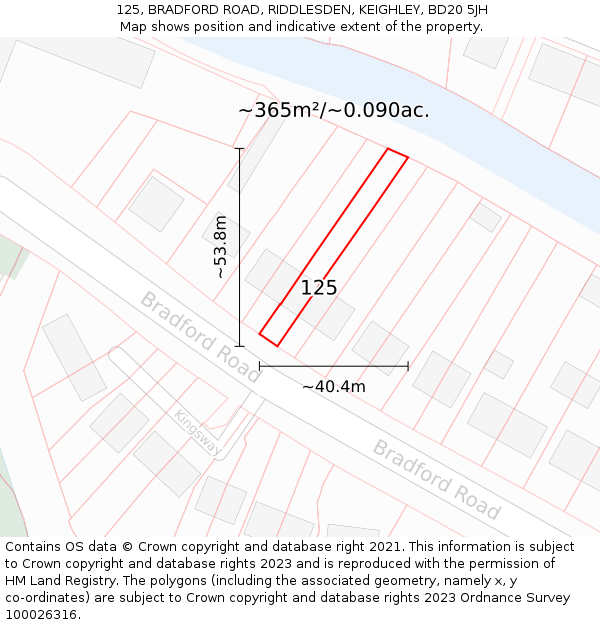 125, BRADFORD ROAD, RIDDLESDEN, KEIGHLEY, BD20 5JH: Plot and title map