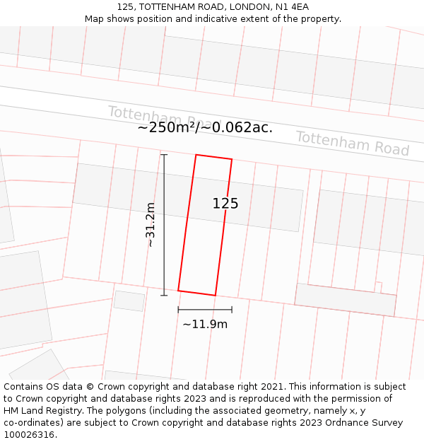 125, TOTTENHAM ROAD, LONDON, N1 4EA: Plot and title map