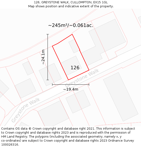 126, GREYSTONE WALK, CULLOMPTON, EX15 1GL: Plot and title map
