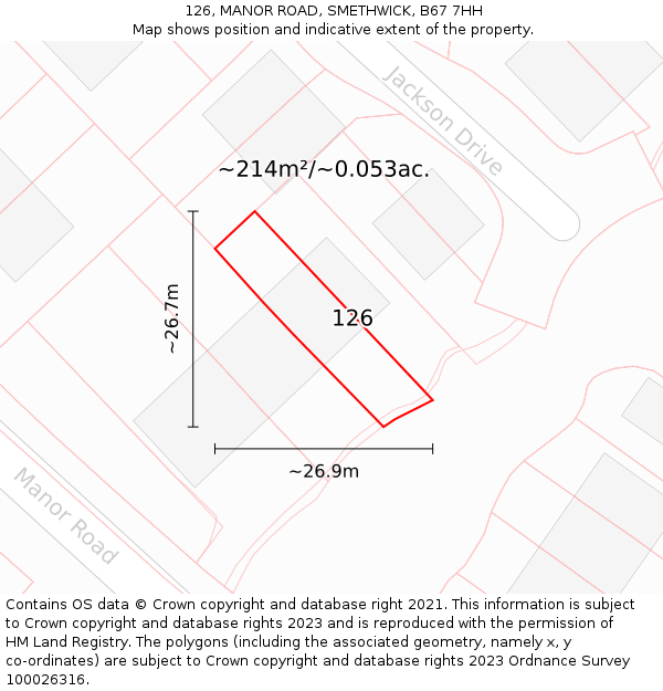 126, MANOR ROAD, SMETHWICK, B67 7HH: Plot and title map