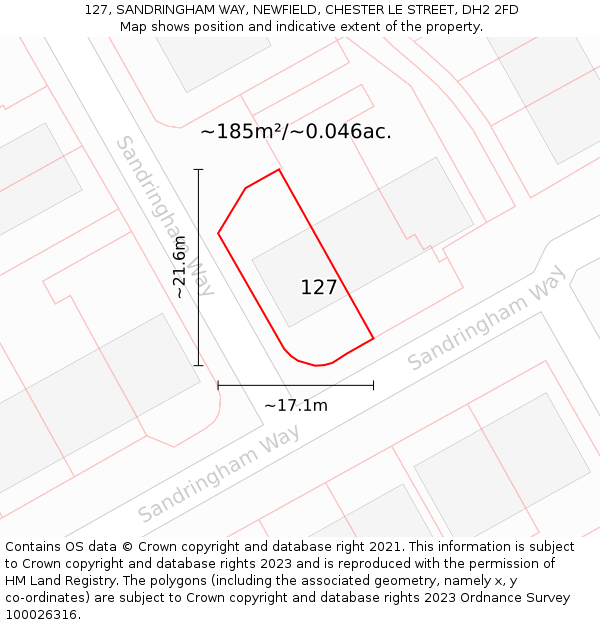 127, SANDRINGHAM WAY, NEWFIELD, CHESTER LE STREET, DH2 2FD: Plot and title map