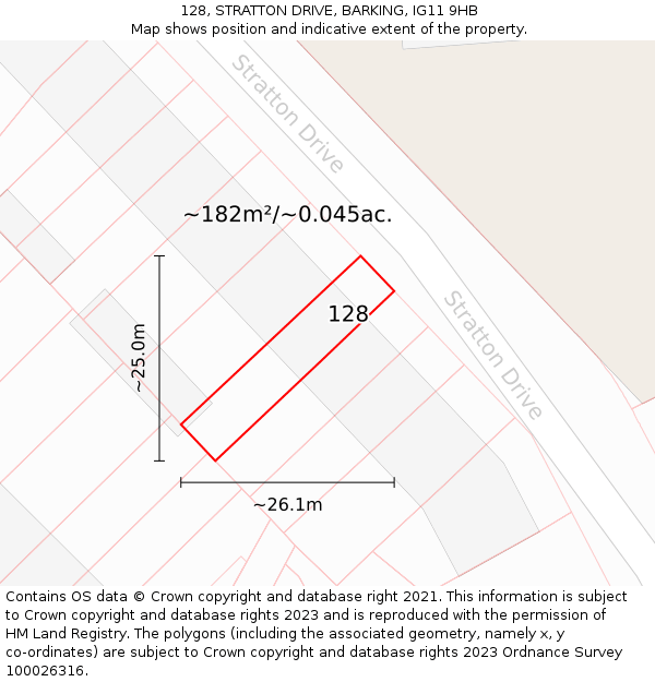 128, STRATTON DRIVE, BARKING, IG11 9HB: Plot and title map