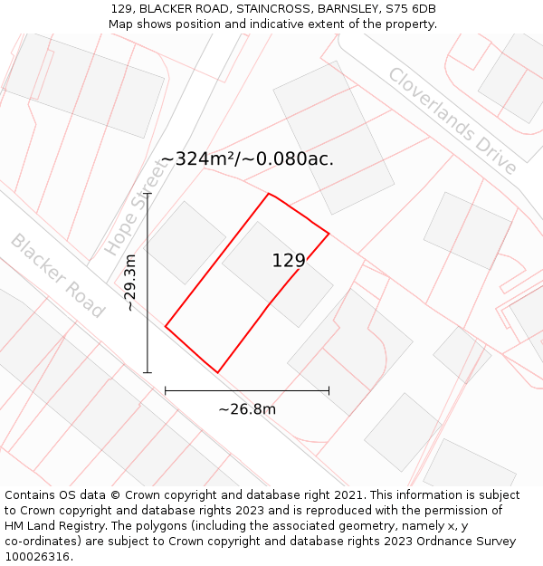 129, BLACKER ROAD, STAINCROSS, BARNSLEY, S75 6DB: Plot and title map