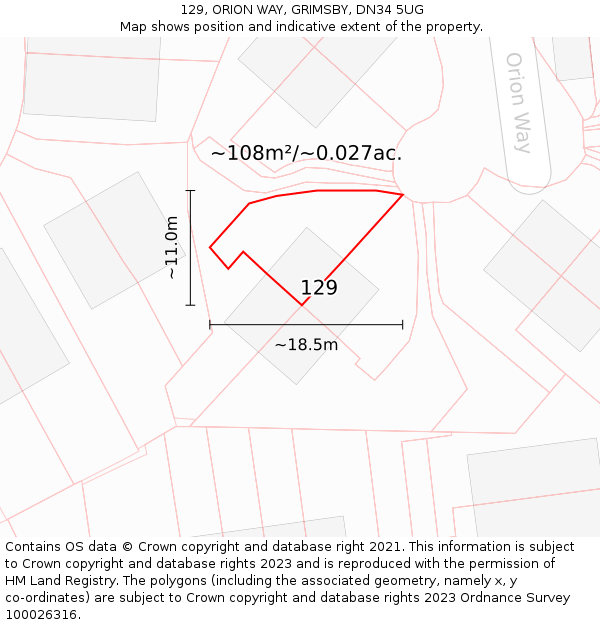 129, ORION WAY, GRIMSBY, DN34 5UG: Plot and title map