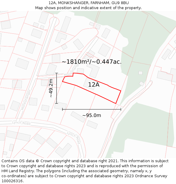 12A, MONKSHANGER, FARNHAM, GU9 8BU: Plot and title map