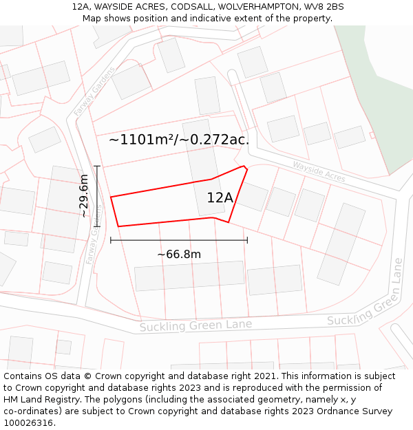 12A, WAYSIDE ACRES, CODSALL, WOLVERHAMPTON, WV8 2BS: Plot and title map