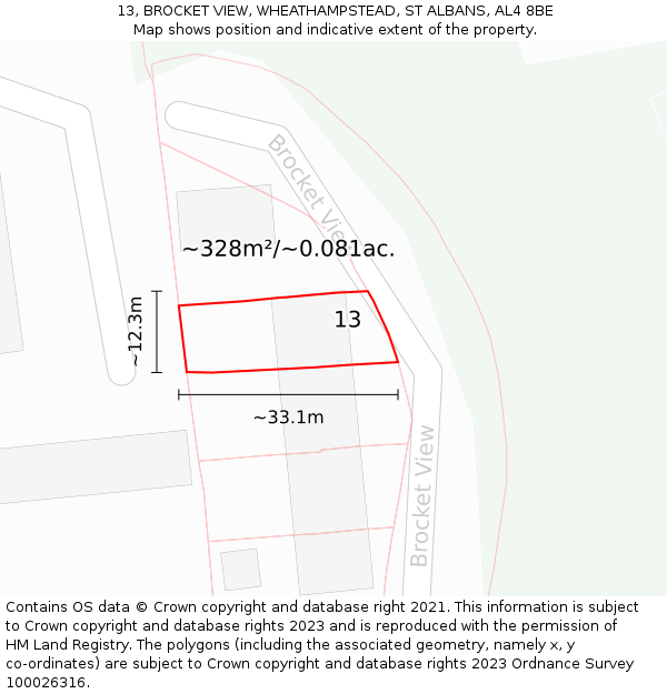 13, BROCKET VIEW, WHEATHAMPSTEAD, ST ALBANS, AL4 8BE: Plot and title map