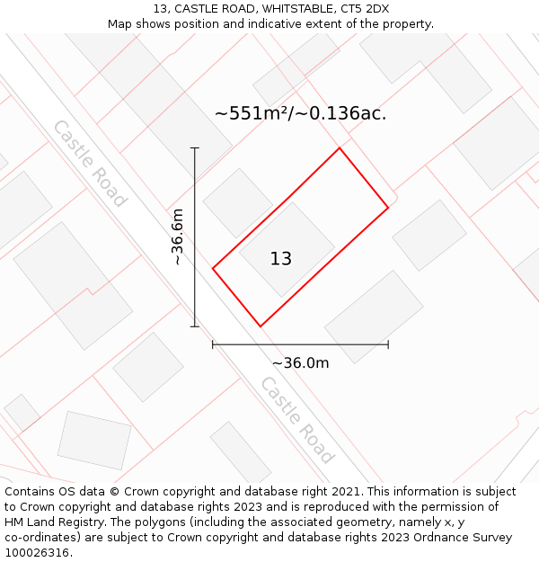 13, CASTLE ROAD, WHITSTABLE, CT5 2DX: Plot and title map