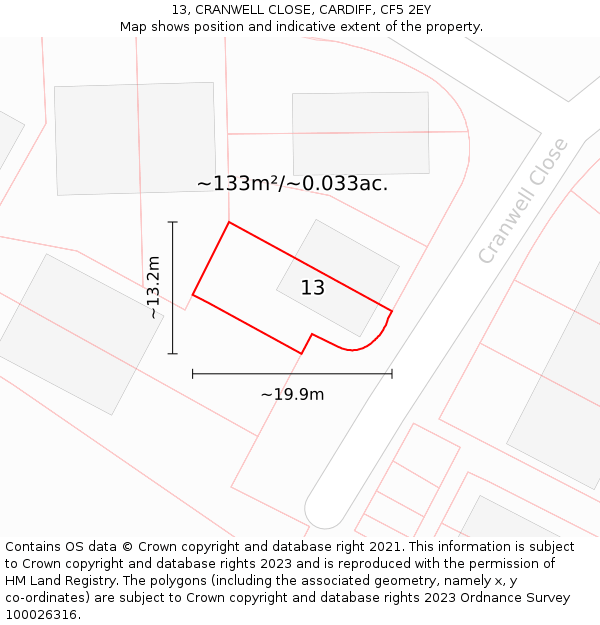 13, CRANWELL CLOSE, CARDIFF, CF5 2EY: Plot and title map