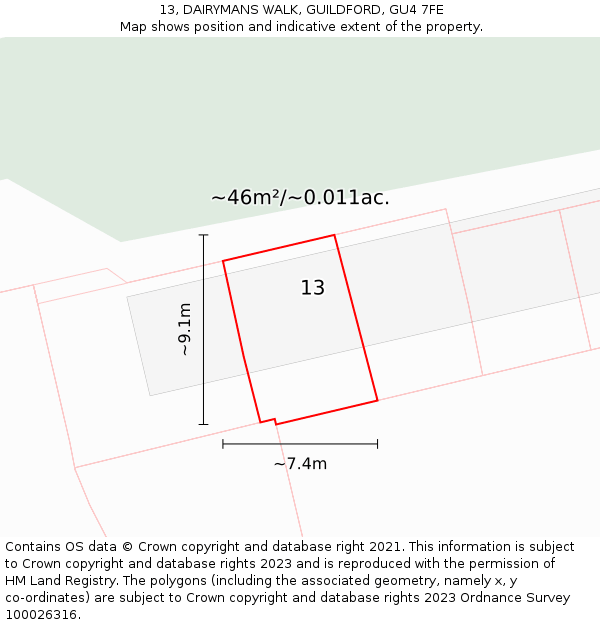 13, DAIRYMANS WALK, GUILDFORD, GU4 7FE: Plot and title map