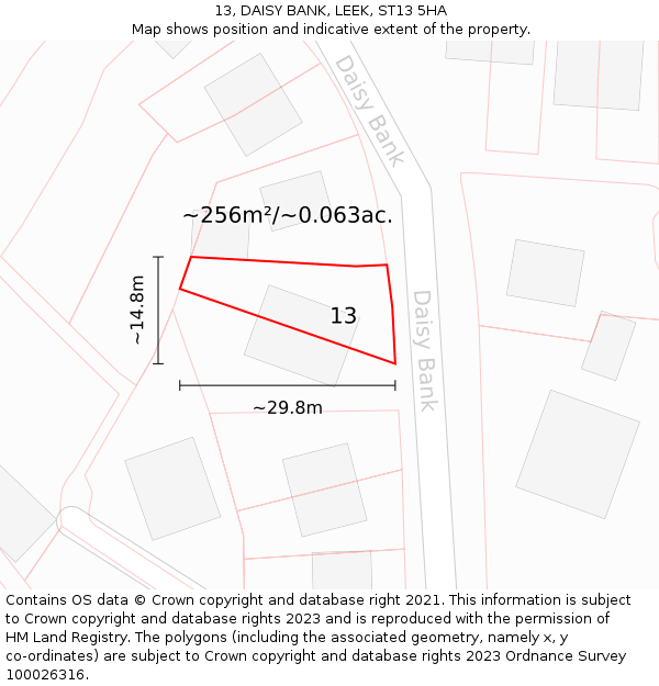 13, DAISY BANK, LEEK, ST13 5HA: Plot and title map