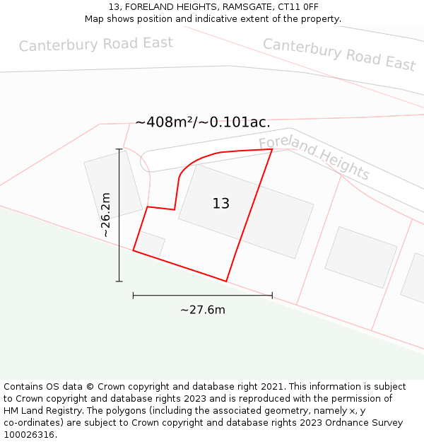 13, FORELAND HEIGHTS, RAMSGATE, CT11 0FF: Plot and title map
