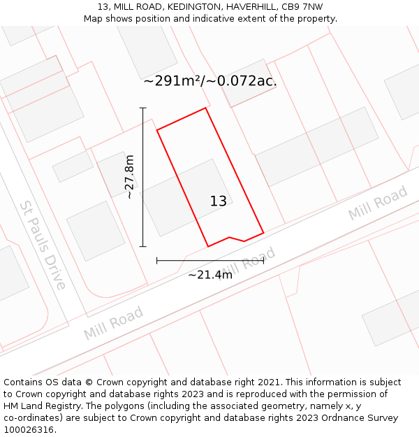 13, MILL ROAD, KEDINGTON, HAVERHILL, CB9 7NW: Plot and title map