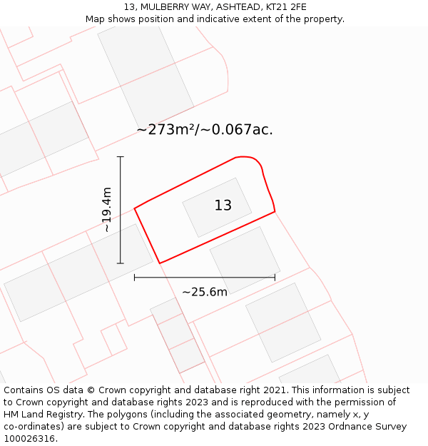 13, MULBERRY WAY, ASHTEAD, KT21 2FE: Plot and title map