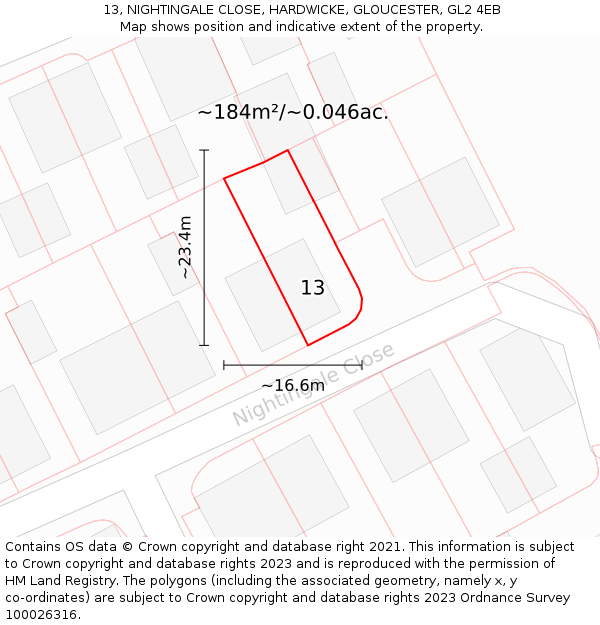 13, NIGHTINGALE CLOSE, HARDWICKE, GLOUCESTER, GL2 4EB: Plot and title map
