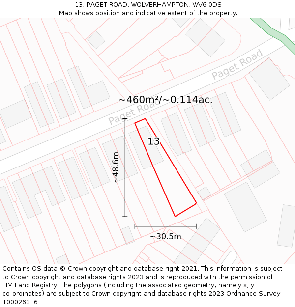 13, PAGET ROAD, WOLVERHAMPTON, WV6 0DS: Plot and title map